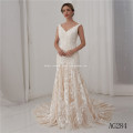 Hot wholesale deep V-neck lace backless applique beads mermaid sexy gown beading wedding dress sample